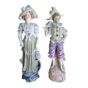 Vtg French Colonial Man & Woman Figurine Porcelain Bisque